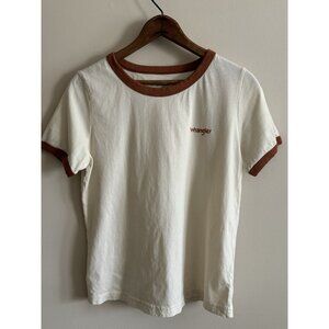 Wrangler Longo Ringer Tshirt Tee Short Sleeve Brown Ivory Women’s Medium Western